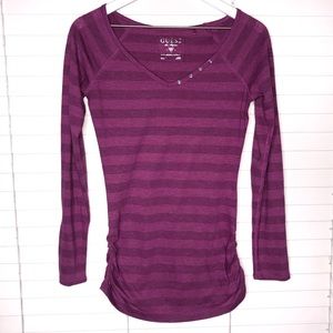 Guess Striped Long Sleeve Rhinestone V-Neck